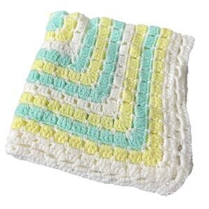 Vintage Crochet Baby Receiving Blanket Handmade 25" Square Afghan Nursery